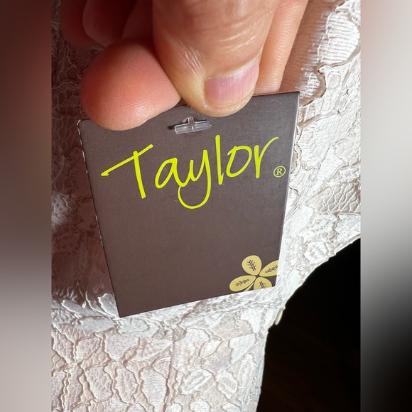 Taylor White Lace Mini Dress with Tan Feather Trim - Picture 8 of 9